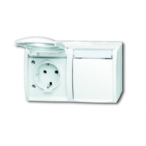 2CKA002084A0715 - Розетка SCHUKO 16А 250В IP44, двойная, горизонтальная, с полем для надписи, для открытого монтажа, серия ocean, цвет альпийский белы