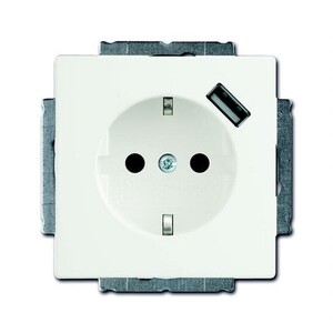 2CKA002011A6182 - Розетка Schuko с устройством зарядным USB, 20 EUCBUSB-884-500, Future белый бархат, 16А, 700 мА, электронная защита от перегрузки и КЗ, безвинтовые клеммы, защитные шторки,