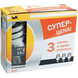 Лампа спираль КЭЛP-FS Е27 15Вт 2700К ПРОМОПАК 3 шт IEK-eco