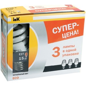 Лампа спираль КЭЛP-FS Е27 20Вт 2700К ПРОМОПАК 3 шт IEK-eco