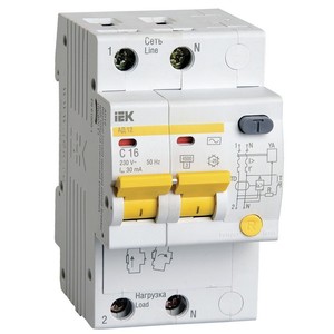 Дифференциальный автоматический выключатель АД12 2Р B16 30мА IEK