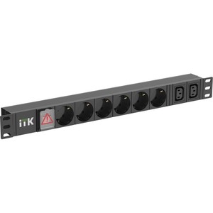 ITK PDU 6 розеток нем. ст. + 2 С13 LED 1U вх. С14 алюмин.