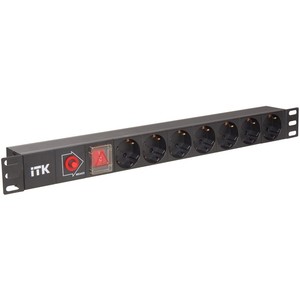 ITK PDU 7 розеток нем. ст, с LED выкл, 1U, без шнура, вх. С14