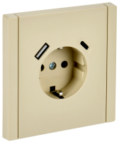 FORTE&PIANO Розетка 1-местная с заземлением с защитными шторками винтовое крепление 16А USB A+C 18Вт FP447 ваниль IEK