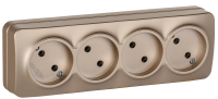 GLORY Розетка 4-местная для открытой установки без заземления без защитных шторок 10А РС24-2-ХШм шампань матовый IEK