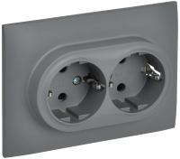 SKANDY Розетка 2-местная с заземлением с защитными шторками 16А в сборе SK-R07Gr серый IEK
