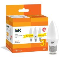 Лампа LED C35 свеча 7Вт 230В 3000К E14 (3шт/упак) IEK