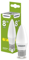 Лампа светодиодная C35 свеча 8Вт 230В 3000К E27 GENERICA