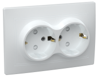 KVARTA Розетка 2-местная с заземлением с защитными шторками 16А кер. РСш12-3-КБ белый GENERICA