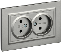 BRITE Розетка 2-местная без заземления без защитных шторок 10А в сборе РС12-2-БрС сталь IEK