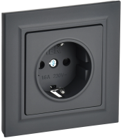 BRITE Розетка 1-местная с заземлением с защитными шторками 16А в сборе РСР14-1-0-БрГ графит IEK