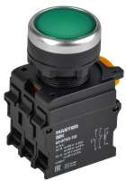 Кнопка с подсветкой d=22мм 1NO+1NC зелёная MASTER IEK