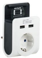 Адаптер Т-02/01 1 место с заземлением 16А 2хUSB 2,4А с подставкой белый IEK