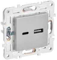 SKANDY Розетка USB A+C 3,1А SK-R14S серебряный IEK