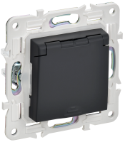 SKANDY Розетка 1-местная с заземлением с защитными шторками и крышкой 16А IP44 SK-R11G графит IEK