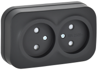 GLORY Розетка 2-местная для открытой установки без заземления с защитными шторками 10А РСш22-2-ХЧм черный матовый IEK