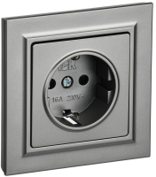 BRITE Розетка 1-местная с заземлением с защитными шторками 16А в сборе РСР14-1-0-БрС сталь IEK