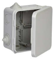 Коробка распаячная КМ41256 для открытой проводки безгалогенная (HF) 100х100х50мм с откидной крышкой IP54 8 гермовводов серая IEK