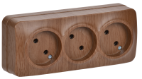 GLORY Розетка 3-местная для открытой установки без заземления без защитных шторок 10А РС23-2-ХД дуб IEK