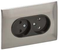 SKANDY Розетка 2-местная без заземления без защитных шторок 10А в сборе SK-R10N металл никель IEK