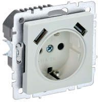 BRITE Розетка 1-местная с заземлением с защитными шторками 16А с USB A+A 5В 3,1А РЮш10-2-БрЖ жемчуг IEK