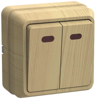 OKTAVA Выключатель 2-клавишный с индикацией для открытой установки 10А ВС20-2-1-ОС сосна GENERICA