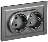 BRITE Розетка 2-местная с заземлением с защитными шторками 16А в сборе РСш12-3-БрС сталь IEK