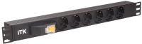 ITK PDU 6 розеток DIN49440 (нем. станд.), с автоматом на 10А, 1U, без шнура, вх. IEC320 C14, алюминиевый профиль, черный