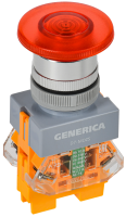 Кнопка управления D7-MDZS "Грибок" d=22мм 1NC+1NO с подсветкой и фиксацией красная GENERICA