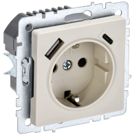 BRITE Розетка 1-местная с заземлением с защитными шторками 16А с USB A+C 18Вт РЮш11-1-БрКр бежевый IEK