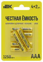 Батарейка щелочная Alkaline LR03/AAA (4+2шт/блистер) ПРОМО IEK