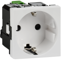 Розетка с заземляющим контактом защитной шторкой и безвинтовым зажимом (2 модуля) белая