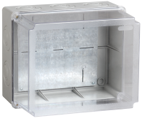 Коробка распаячная КМ41348 для открытой проводки безгалогенная (HF) 240х195х165мм с монтажной платой с прозрачной крышкой IP55 5 вводов серая IEK