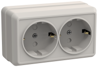 OKTAVA Розетка 2-местная с заземлением с защитными шторками для открытой установки 16А РСш22-3-ОКм кремовый GENERICA