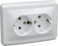 VEGA Розетка 2-местная с заземлением без защитных шторок 16А РС12-3-ВБ белый GENERICA