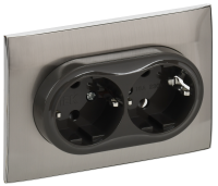 SKANDY Розетка 2-местная с заземлением без защитных шторок 16А в сборе SK-R08N металл никель IEK