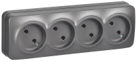 GLORY Розетка 4-местная для открытой установки без заземления без защитных шторок 10А РС24-2-ХСм сталь матовый IEK