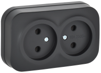 GLORY Розетка 2-местная для открытой установки без заземления без защитных шторок 10А РС22-2-ХЧм черный матовый IEK