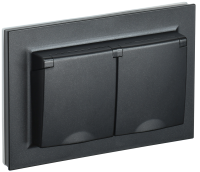 BRITE Розетка 2-местная с заземлением с защитными шторками и крышкой 16А в сборе IP44 РСбш12-3-44-БрЧ черный IEK