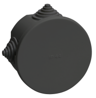 Коробка распаячная КМ41237 для открытой проводки с защелкивающейся крышкой безгалогенная (HF) D=75х40мм IP44 4 гермовводов черная (RAL 9005) IEK