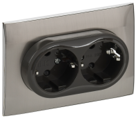 SKANDY Розетка 2-местная с заземлением с защитными шторками 16А в сборе SK-R07N металл никель IEK