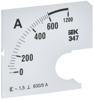 Шкала сменная для амперметра Э47 600/5А класс точности 1,5 72х72мм IEK