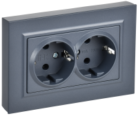 BRITE Розетка 2-местная с заземлением без защитных шторок плоская 16А в сборе РСПл12-3-БрМ маренго IEK