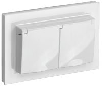 BRITE Розетка 2-местная с заземлением с защитными шторками и крышкой 16А в сборе IP44 РСбш12-3-44-БрБ белый IEK