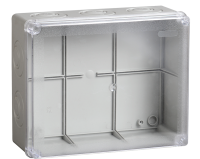 Коробка распаячная КМ41275 для открытой проводки безгалогенная (HF) 240х195х90мм с прозрачной крышкой IP44 5 вводов RAL 7035 IEK