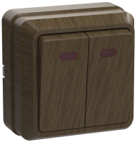 OKTAVA Выключатель 2-клавишный с индикацией для открытой установки 10А ВС20-2-1-ОД дуб GENERICA