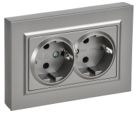 BRITE Розетка 2-местная с заземлением без защитных шторок плоская 16А в сборе РСПл12-3-БрС сталь IEK