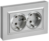 BRITE Розетка 2-местная с заземлением без защитных шторок плоская 16А в сборе РСПл12-3-БрА алюминий IEK