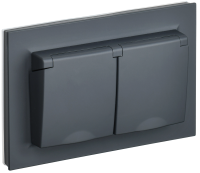 BRITE Розетка 2-местная с заземлением с защитными шторками и крышкой 16А в сборе IP44 РСбш12-3-44-БрГ графит IEK