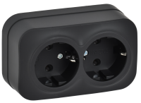 GLORY Розетка 2-местная для открытой установки с заземлением без защитных шторок 16А РС22-3-ХЧм черный матовый IEK